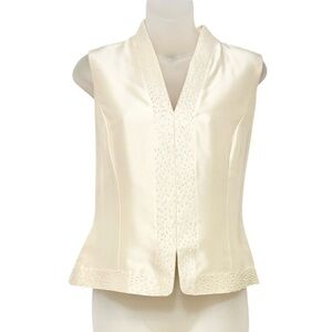 Ann Taylor Cream Beaded Silk Sleeveless Blouse